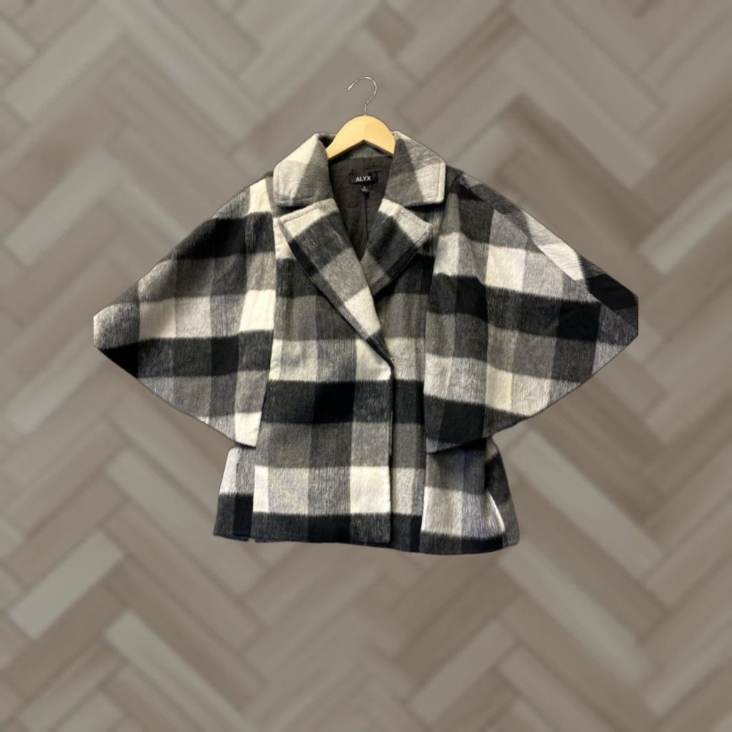 Alyx Alyx Cape Jacket Plaid Women M Belted Batwing Lapel Neck Black Polo Polyester Cape Jacket Womens M Plaid Belted 0177 Size M / US 6-8 / IT 42-44 - 1 Thumbnail