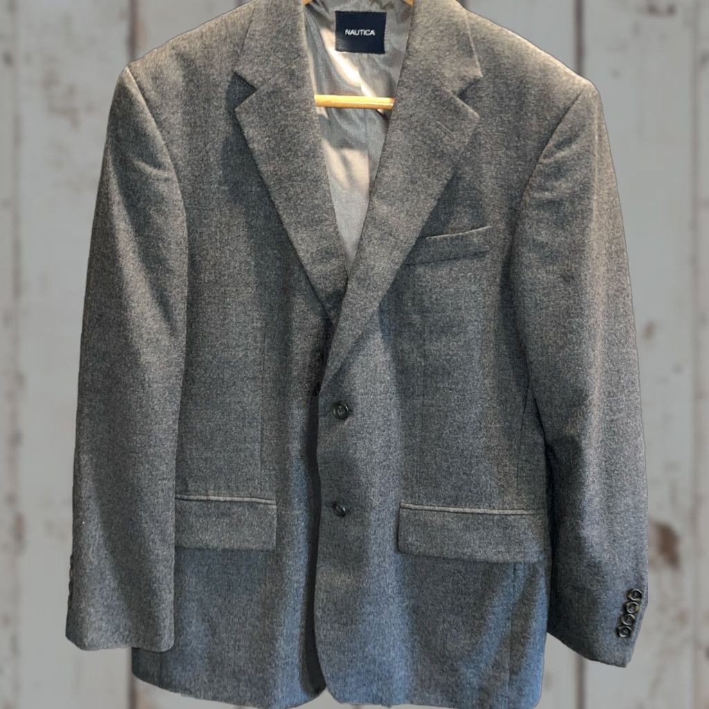 NAUTICA Wool Gray Blazer Mens 40R Sport Coat Jacket 2 Buttons Vent J221 Blazer Mens Regular Gray Wool Solid 4 Button Cuffs Notch Lapel Ven t