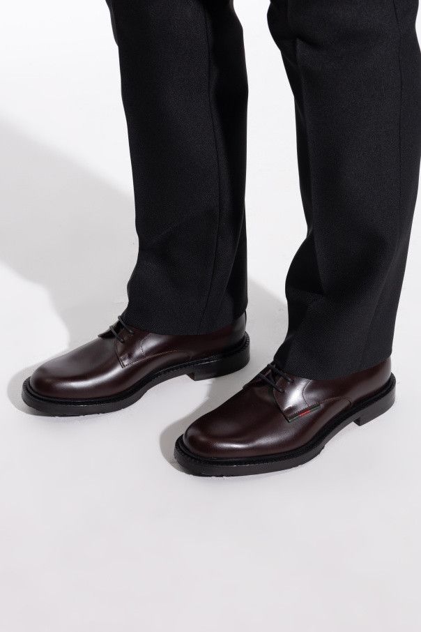 Gucci o1loc1c0426 812142 Men's Lace-Up Shoes With Leather Web Size US 11.5 / EU 44-45 - 2 Thumbnail