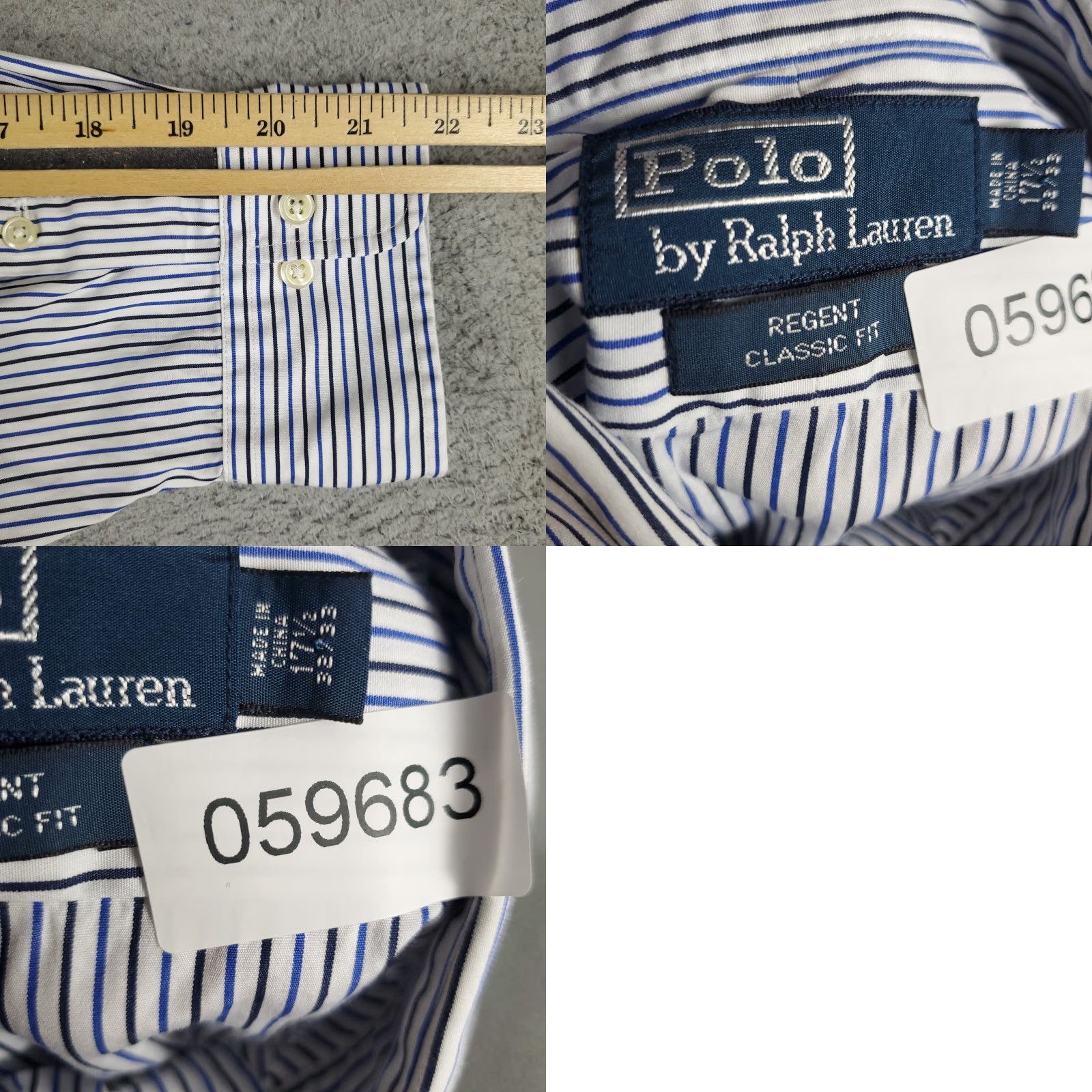 Ralph Lauren VINTAGE Ralph Lauren Dress Shirt Mens Size 17.5 Blue Striped Long Sleeve Business Casual Formal Men's Size 46R - 8 Thumbnail