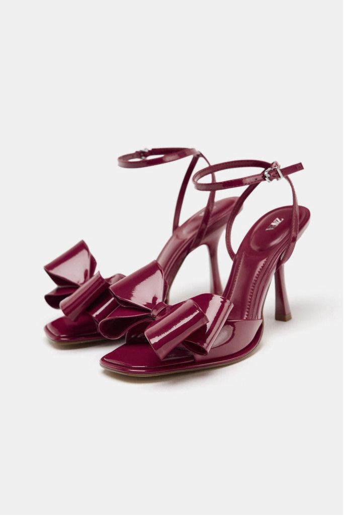 Zara Patent Effect Bow Sandals Size 39