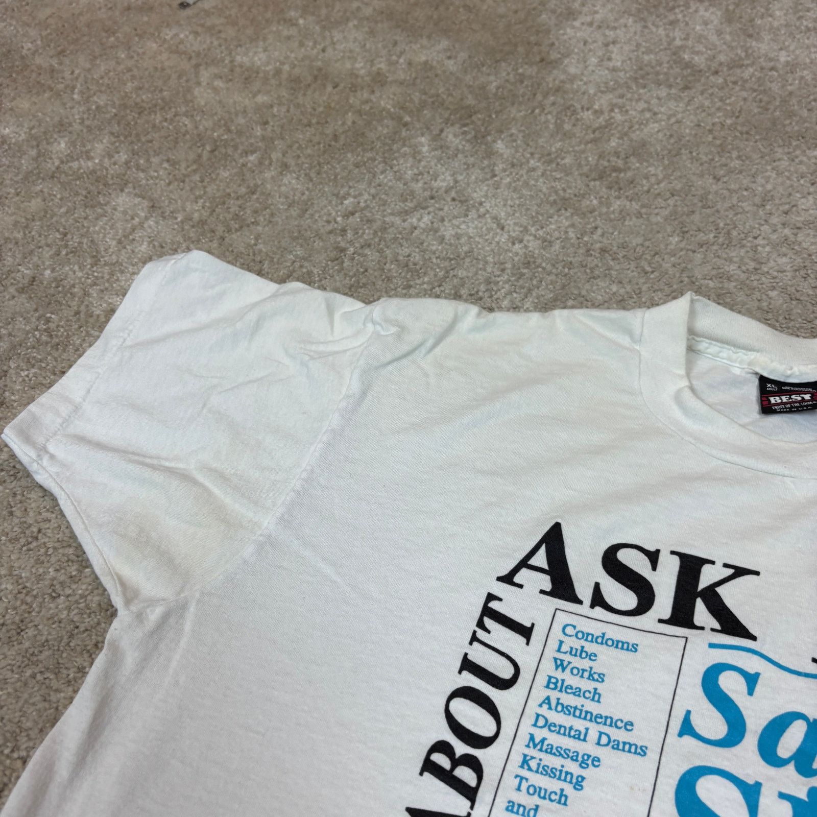 Fruit Of The Loom × Vintage Vintage 90s Ask Me About Safer Sex Single Stitch Shirt XL Size US XL / EU 56 / 4 - 9 Thumbnail