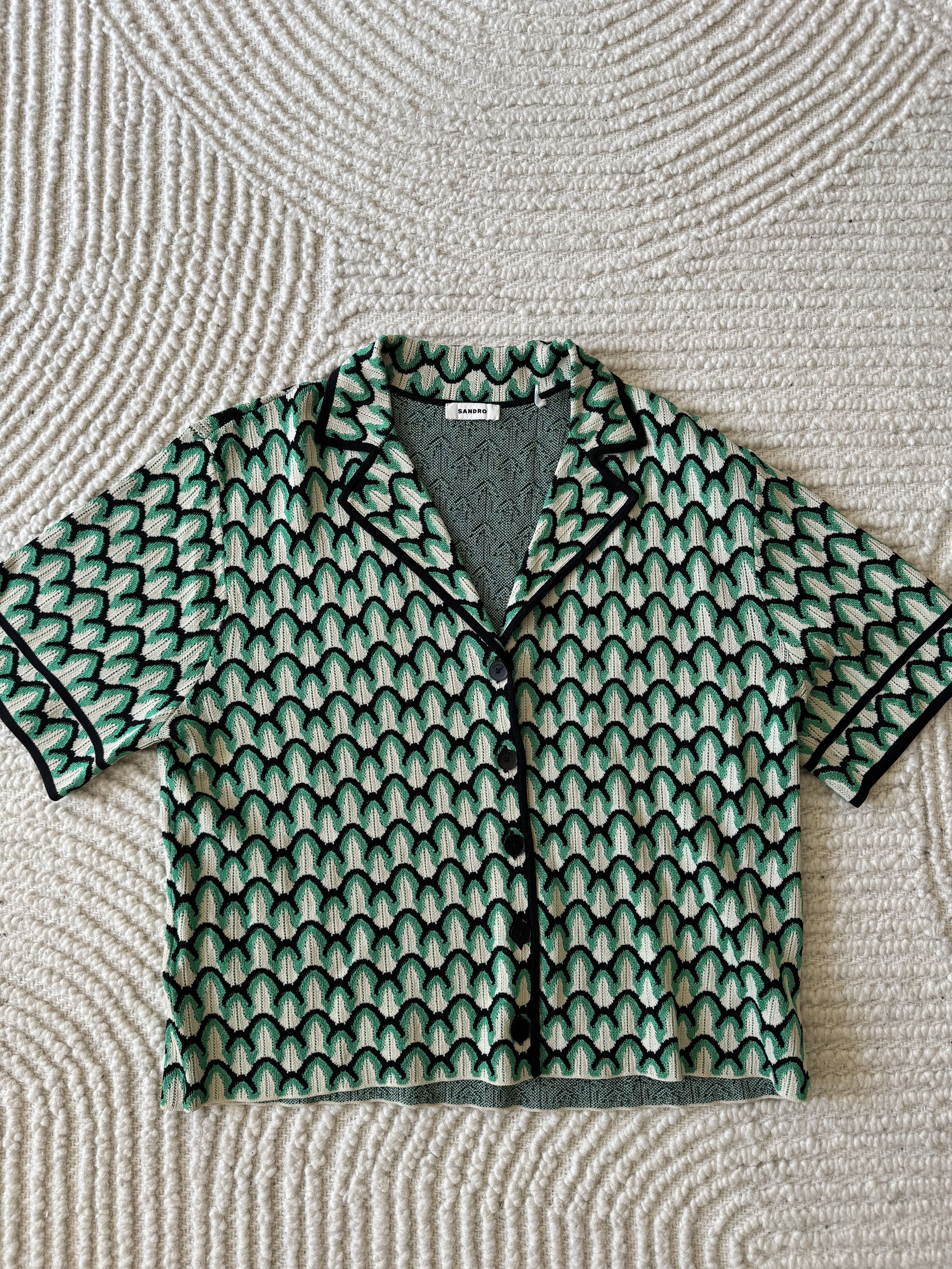 Green Sandro Geometric Knit Shirt