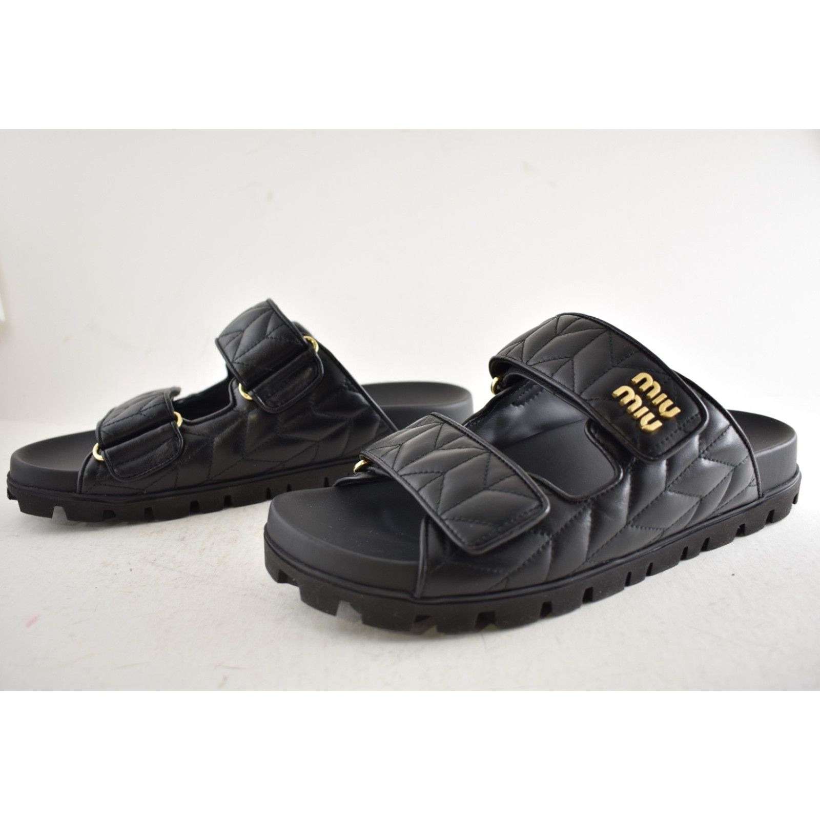 Miu Miu Miu Miu Matelasse Black Gold Logo Flat Slide Sandal 39 Size US 9 / IT 39 - 16 Thumbnail