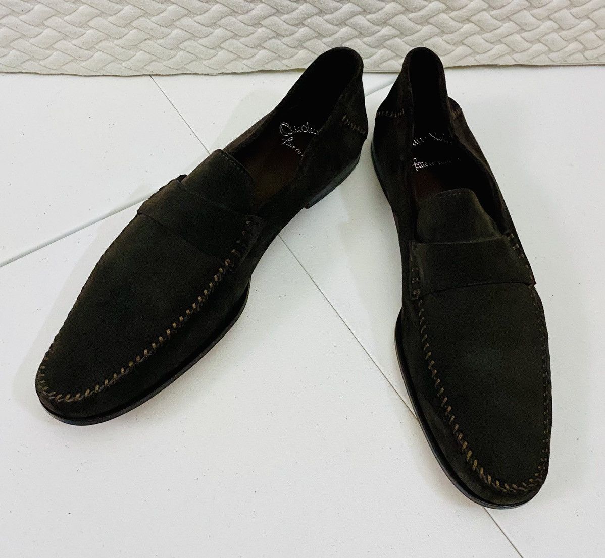 Santoni Santoni Chocolate Suede Tonal Stitched Apron Loafer 12 NEW Size US 12 / EU 45 - 7 Thumbnail
