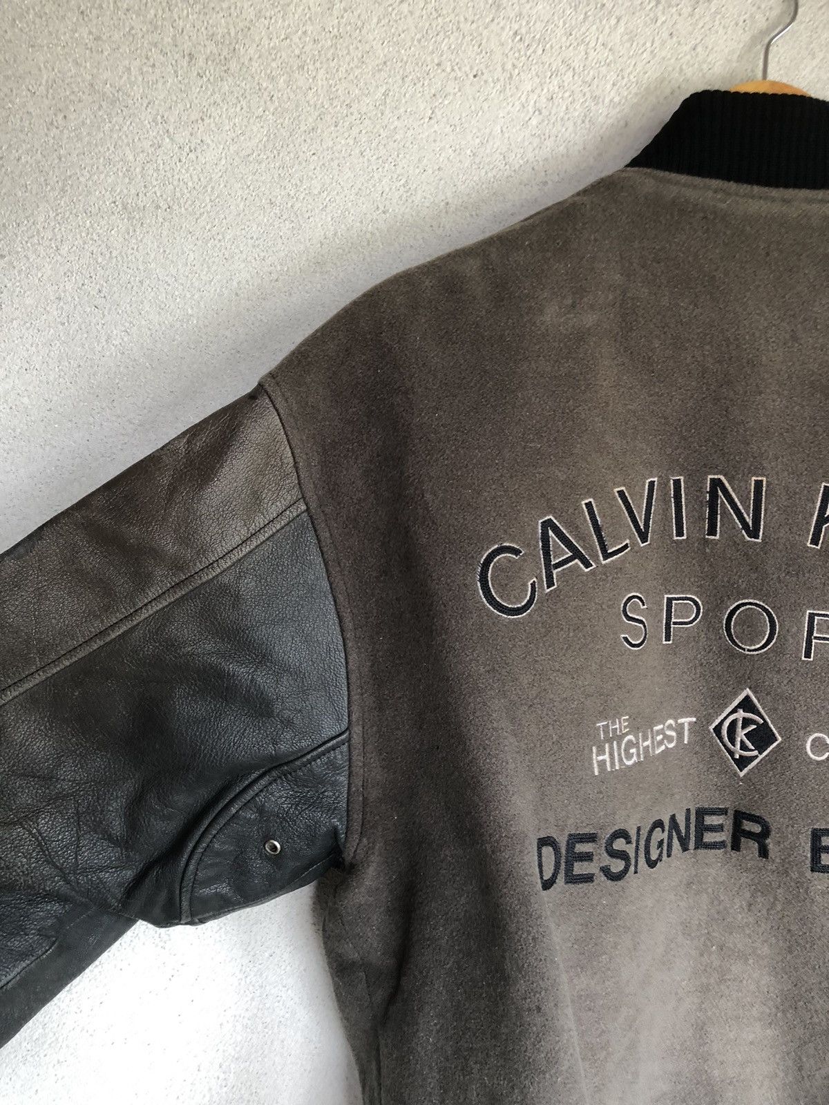 Calvin Klein × Japanese Brand × Vintage Vintage Calvin Klein Sport Varsity Half Leather Jacket Size US L / EU 52-54 / 3 - 20 Thumbnail