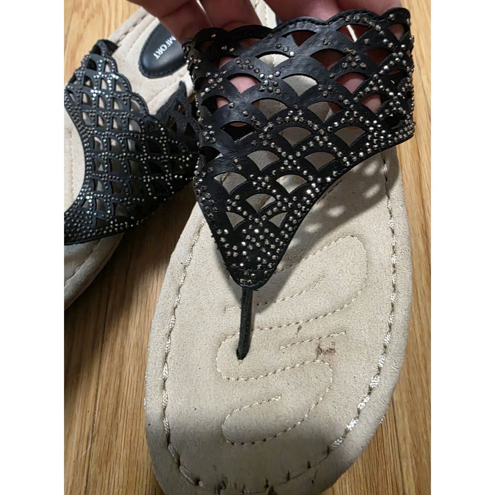 J Brand I Love Comfort Sandal Woman Slip On Rhinestone Black Size 9 Wedge Thong Comfort Size US 9 / IT 39 - 5 Thumbnail