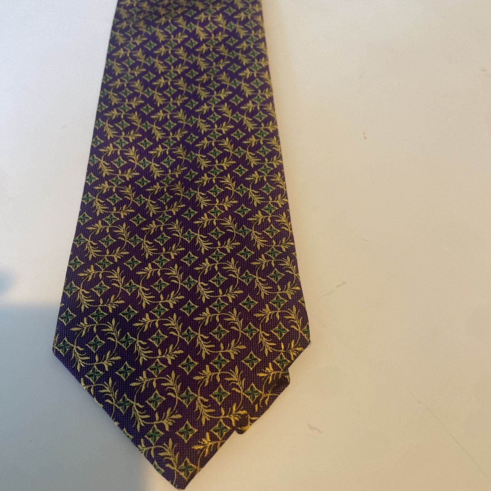 Hickey Freeman HICKEY FREEMAN Men's 100% Silk Tie Purple Green Gold Floral Size ONE SIZE - 8 Thumbnail