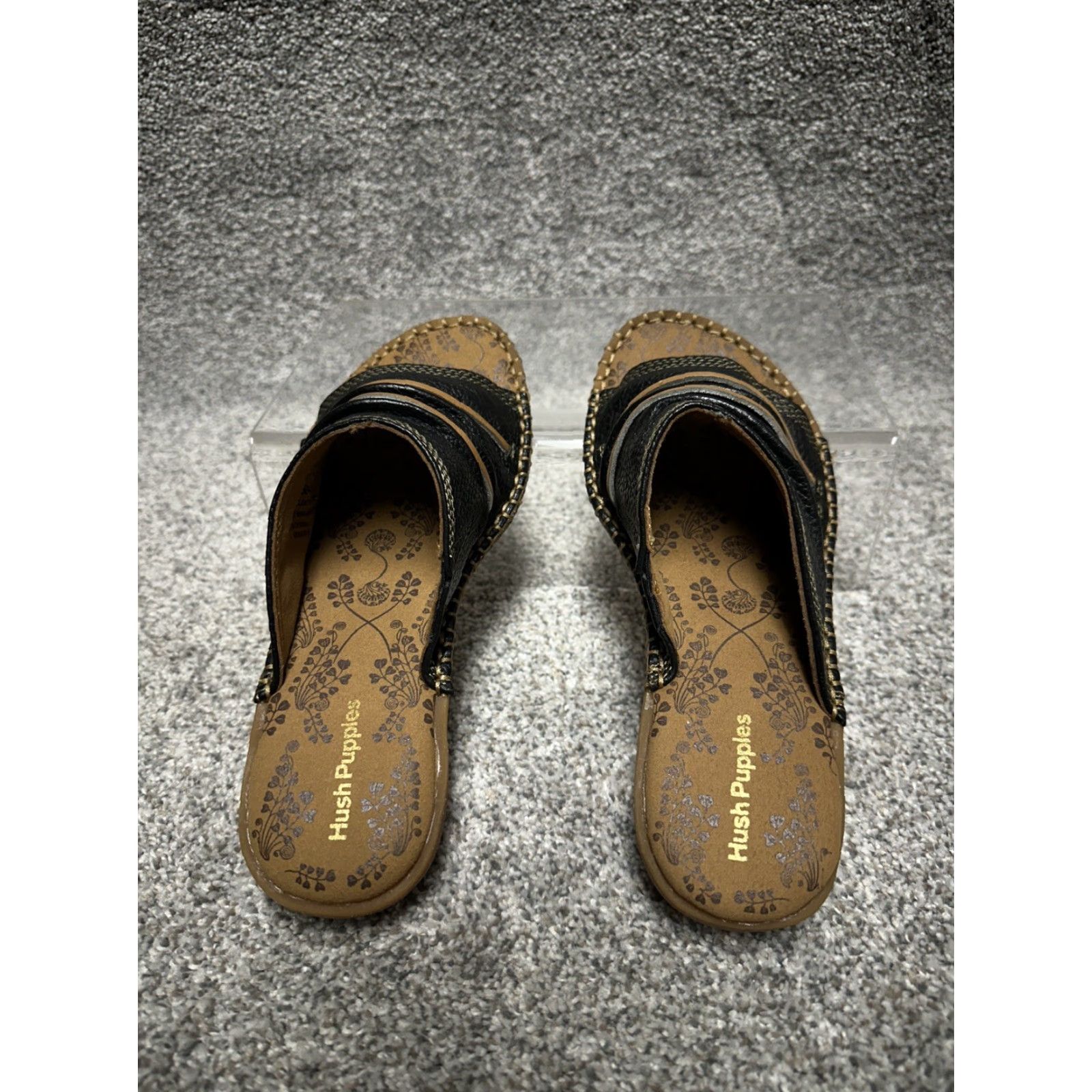 Hush Puppies VINTAGE Hush Puppies Leather Slides Sandal Women 6 Wide Black Wedge Comfort Cushioned Resort Slip On Size US 6 / IT 36 - 7 Thumbnail