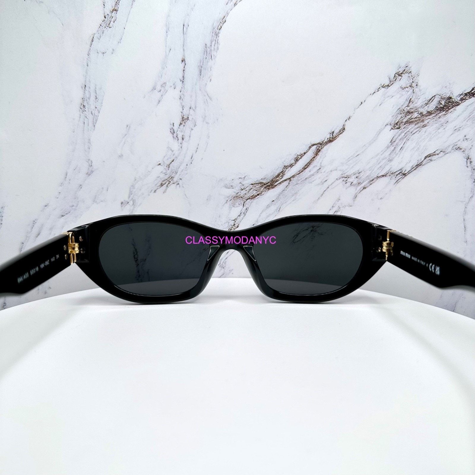 Miu Miu MIU MIU Sunglasses Black Gold Rectangle Cat Eye Authentic Size ONE SIZE - 14 Thumbnail