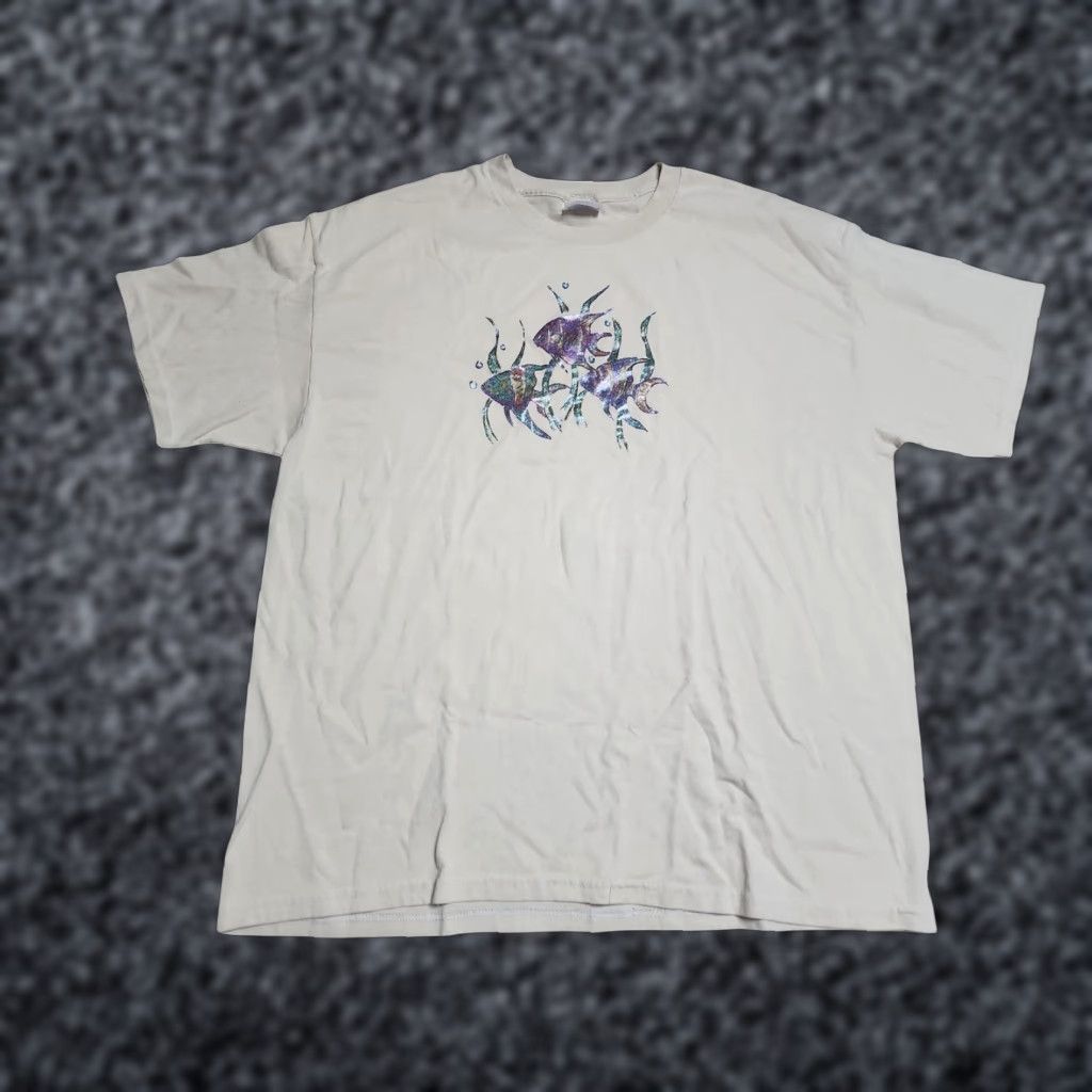 Hanes VINTAGE Hanes T-Shirt 90s Mens XL Beige Glitter Crew Neck Short Sleeve Cotton Polyester Art 2000s 90s Men's XL Shirt Size US XL / EU 56 / 4 - 1 Thumbnail