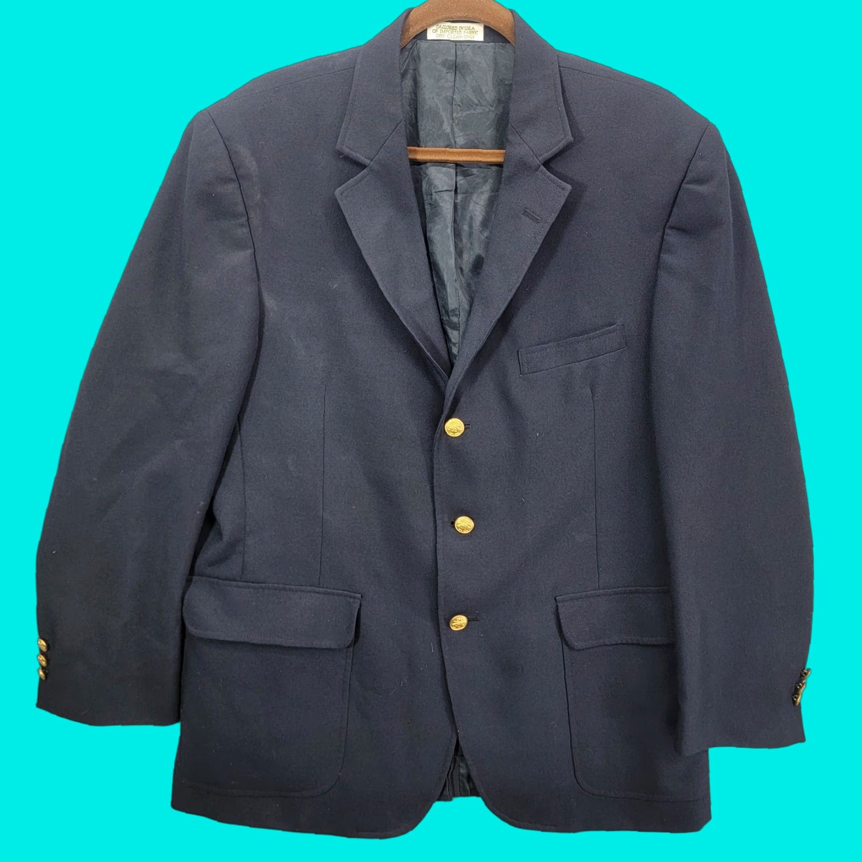 Orvis VINTAGE Orvis Blazer Sport Coat Jacket Mens 44R Blue Wool Gold Metal 3 Button VTG USA Size 44R - 1 Thumbnail