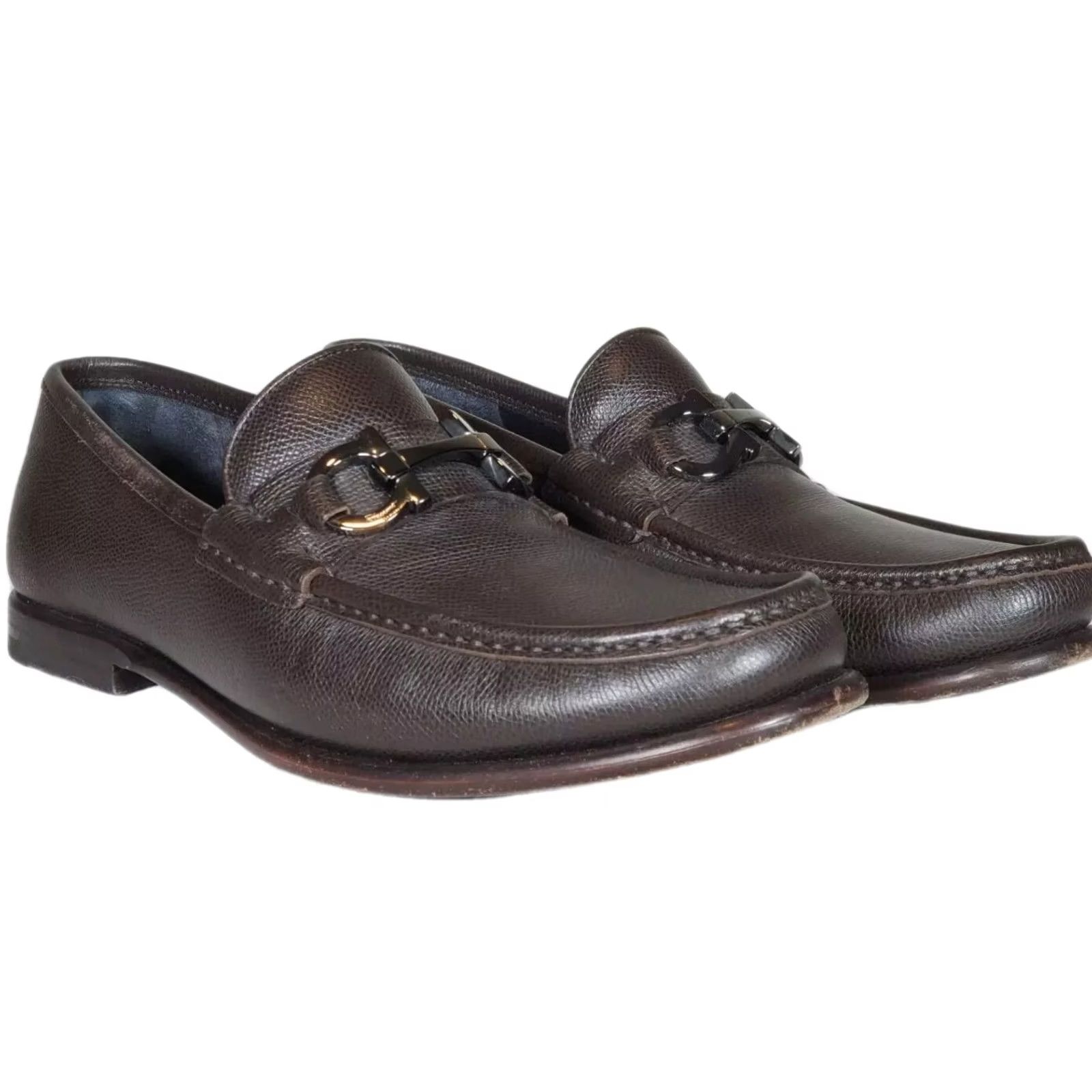 Salvatore Ferragamo Men\'s Dark Brown Pebbled Leather Bit Loafers Ferragamo Men main image 4