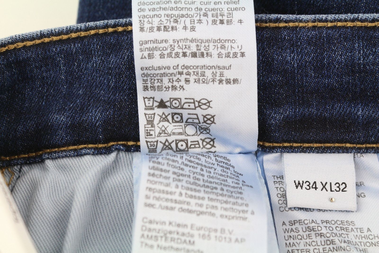 Calvin Klein W34/L32 Dark Blue Tapered Fit Zip Fly Logo Denim 85168 Size US 34 / EU 50 - 9 Thumbnail