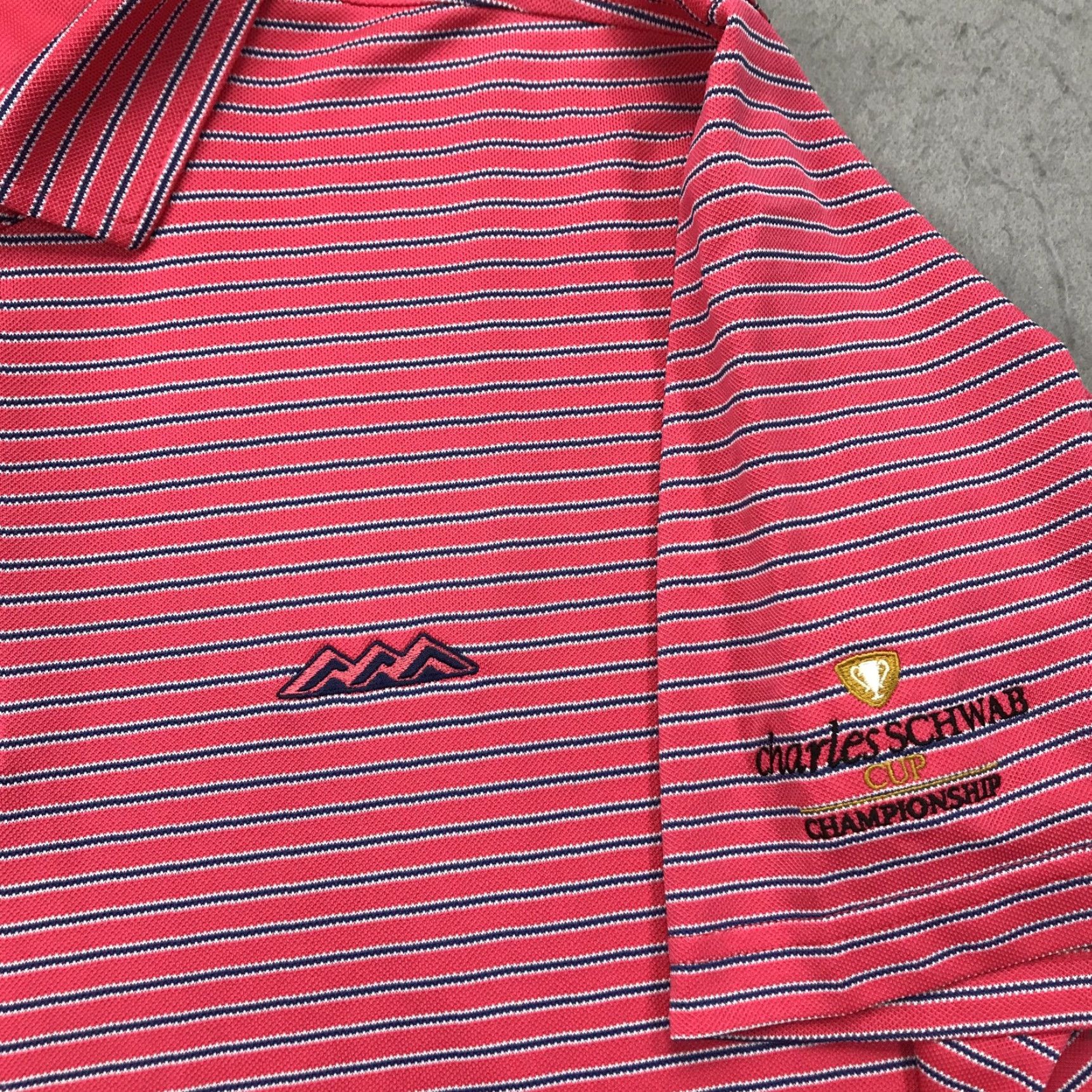 Vintage Fairway & Greene Polo Shirt Mens 2XL Desert Mountain Pink Logo Golf Short Sleeve Striped Polyester Blend Clothing Size US XXL / EU 58 / 5 - 3 Thumbnail