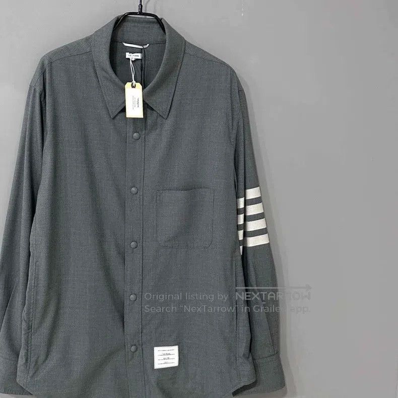 Thom Browne Thom Browne Striped Wool Shirt Jacket Grey Size US L / EU 52-54 / 3 - 2 Thumbnail