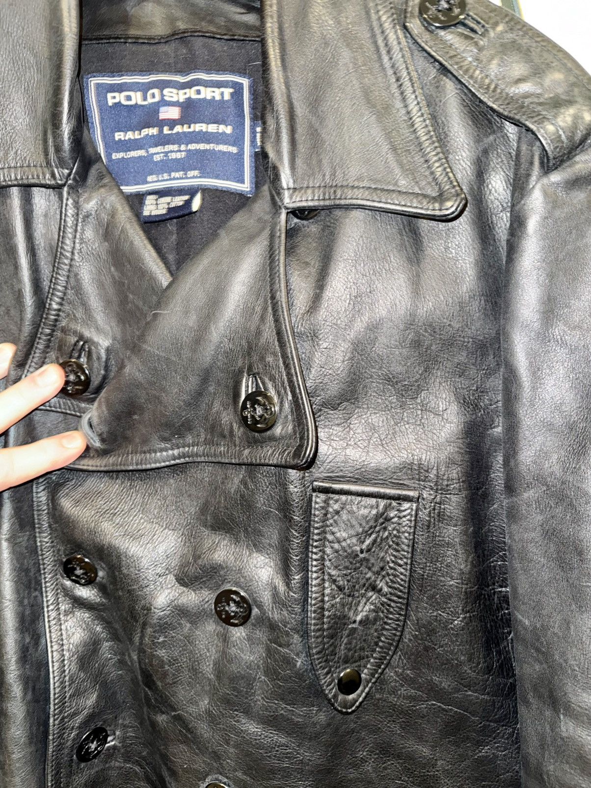 Ralph Lauren Sport “Polo Sport” Leather Peacoat – Vintage c. 1999. Perfect. Size US M / EU 48-50 / 2 - 6 Thumbnail