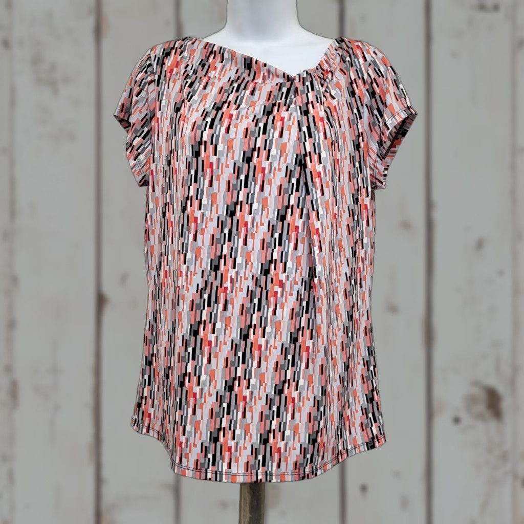 Liz Claiborne Liz Claiborne Blouse Women's Multicolor Short Sleeve Side Knot Neck Knit Top Geometric Pattern Colorful M Womens Size M / US 6-8 / IT 42-44 - 1 Thumbnail