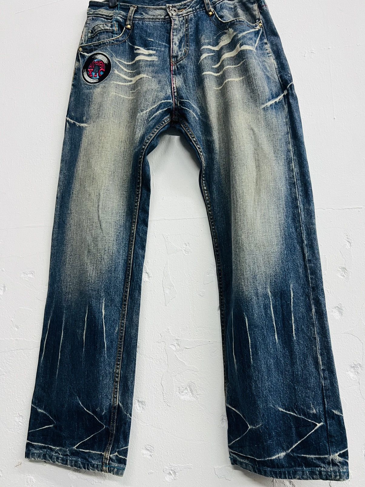 Japanese Brand XANTHOUS Mudwash Flame Baggy Denim Size US 33 - 4 Thumbnail