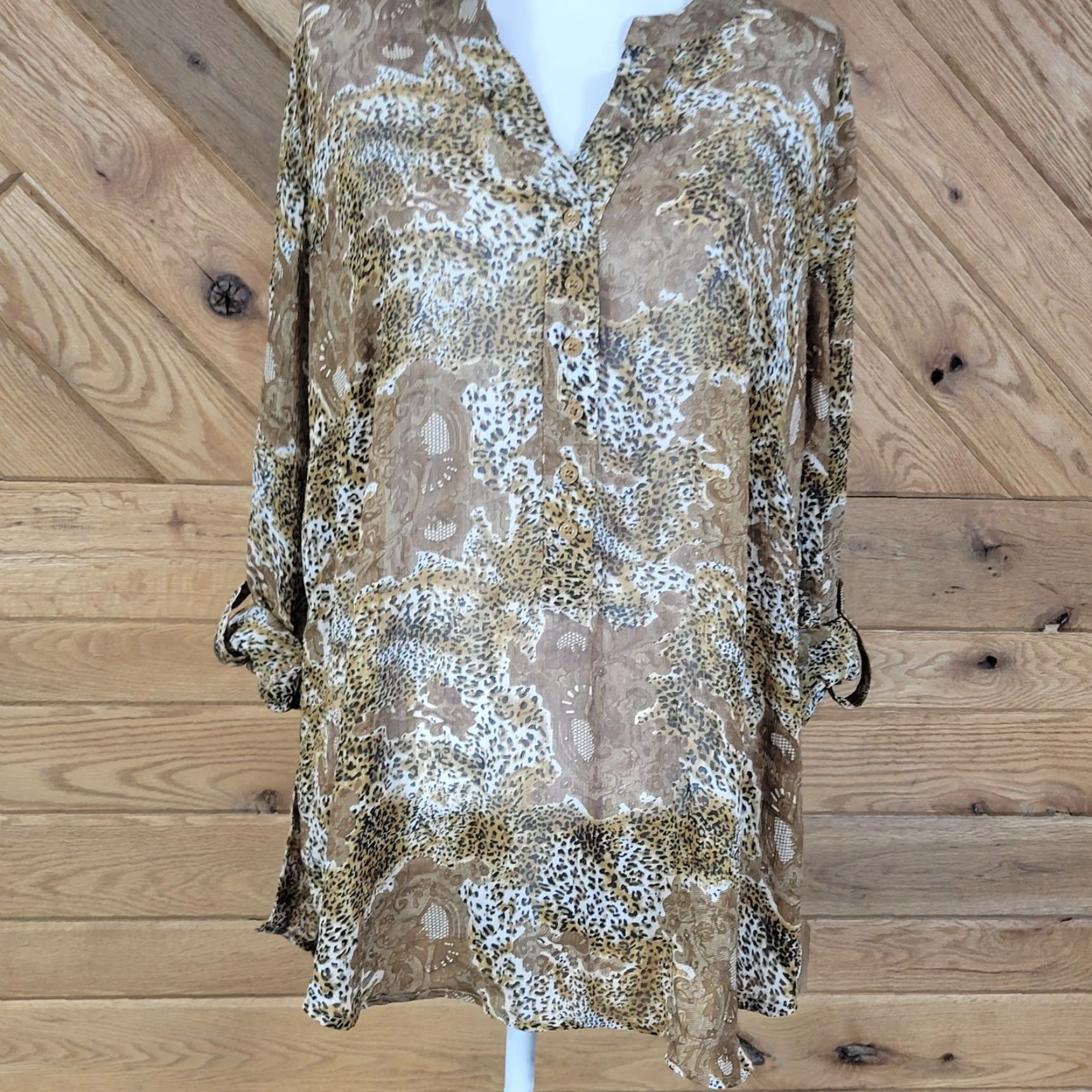 Vintage Woman Within Blouse Shirt Womens Leopard Print Long Sleeve Sheer Tunic Size L Size L / US 10 / IT 46 - 7 Thumbnail