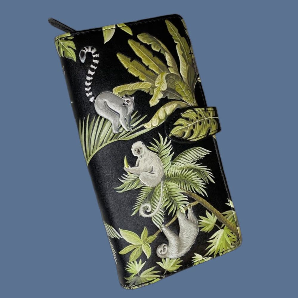 Vintage Shag Wear Canada Wallet Bifold Sloth Lemur Monkey Vegan Leather Green Women Wallet Size ONE SIZE - 1 Thumbnail