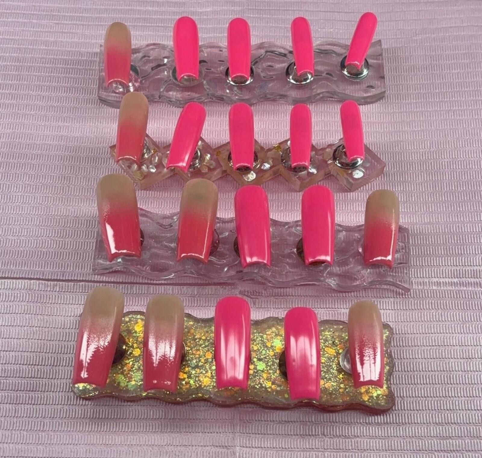 Handmade Long square press on nails pink ombré handmade custom nude Size ONE SIZE - 1 Preview
