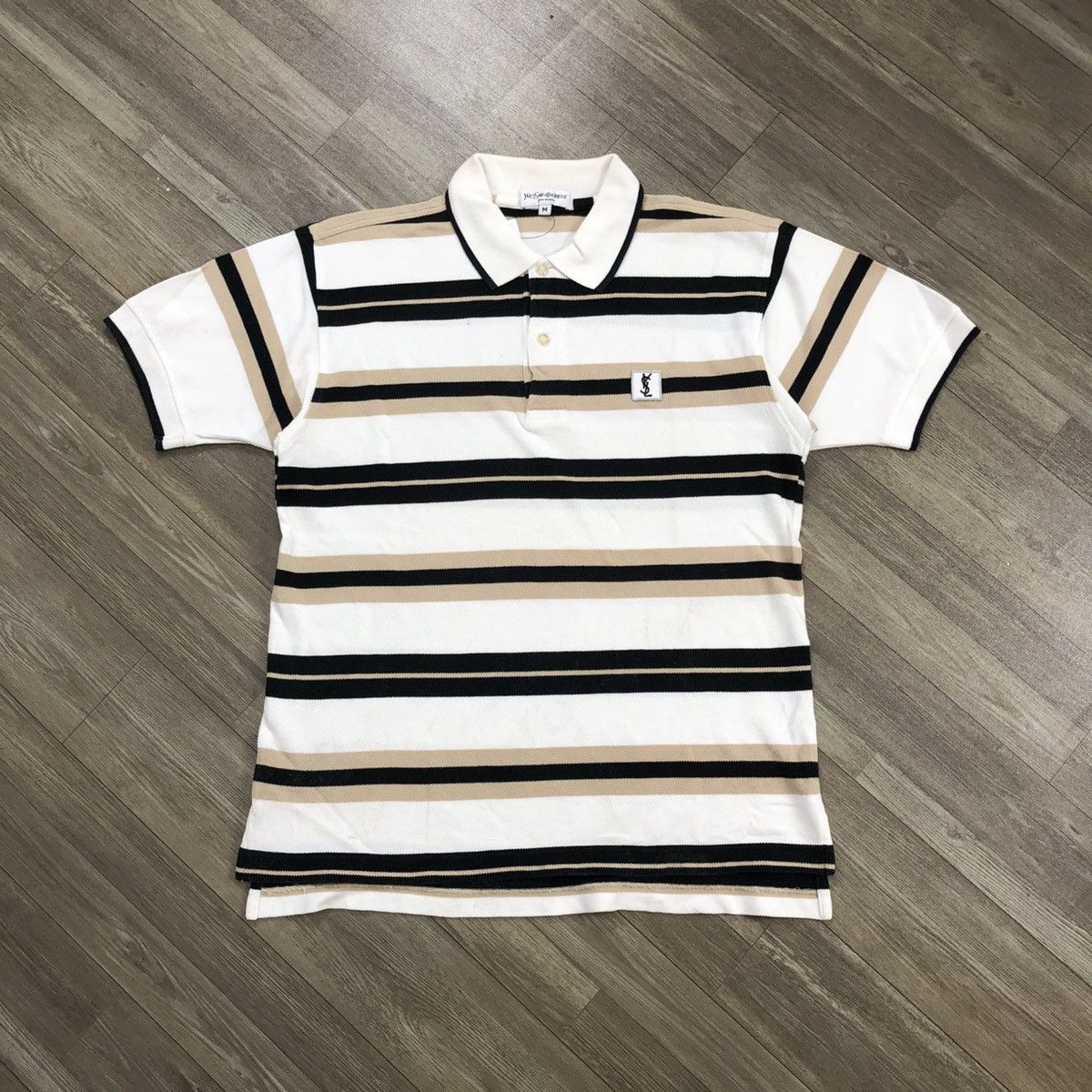 Vintage Luxury Yves Saint Laurent Pour Homme YSL Striped Polo Shirt Size US M / EU 48-50 / 2 - 1 Thumbnail