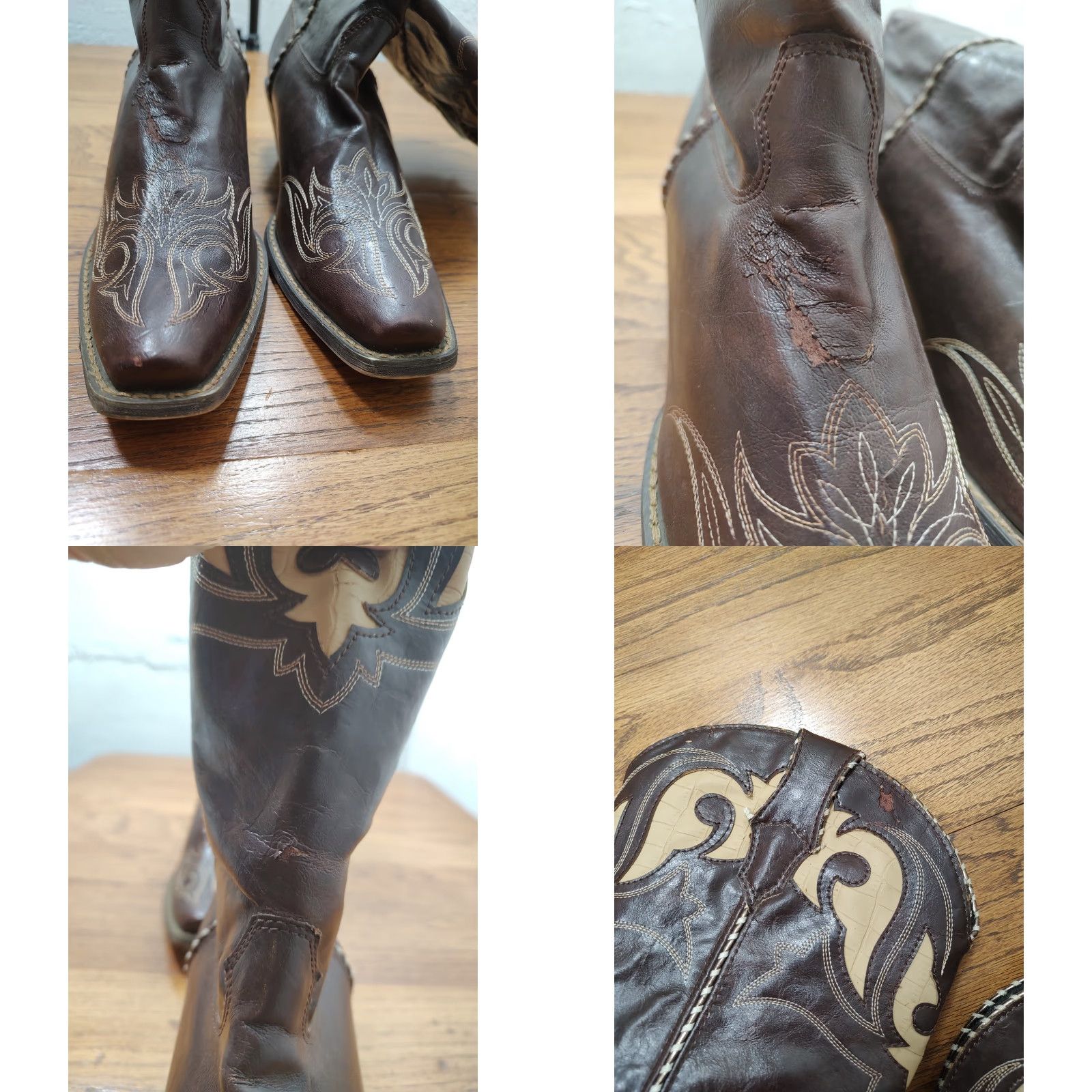 Durango Durango Crush Western Boot Mids Calf 11" Peek-A-Boot Brown Leather 10M Womens Boots Cowboy Cowgirl 90s Theme? Size US 8 / IT 38 - 8 Thumbnail