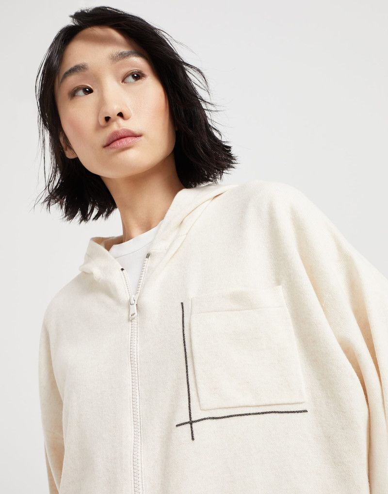 Brunello Cucinelli o1la1rc1a0326 Virgin Wool Hooded Cardigan in Ivory Size L / US 10 / IT 46 - 3 Thumbnail