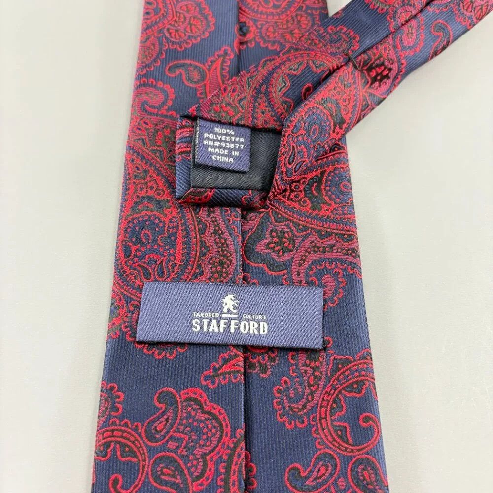 Stafford Stafford Navy / Red Paisley Men's Tie 3 1/2" x 61" Size ONE SIZE - 3 Thumbnail