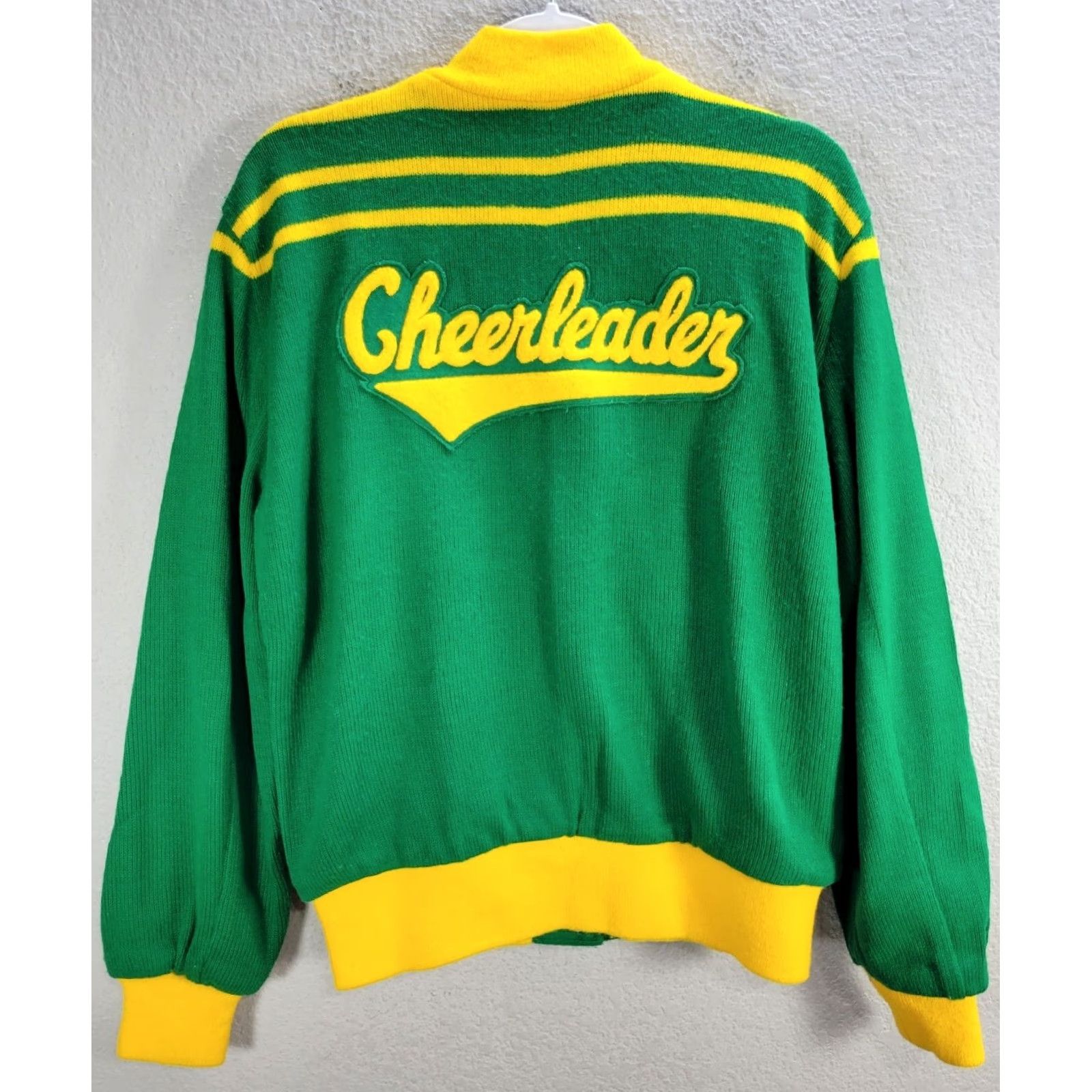 Vintage Vtg Cheerleader Jacket Womens Bomber Knit Lined Sz M Green Sn ap Button Logo 1970s Snap Buttons Wool Wool? Size M / US 6-8 / IT 42-44 - 7 Thumbnail
