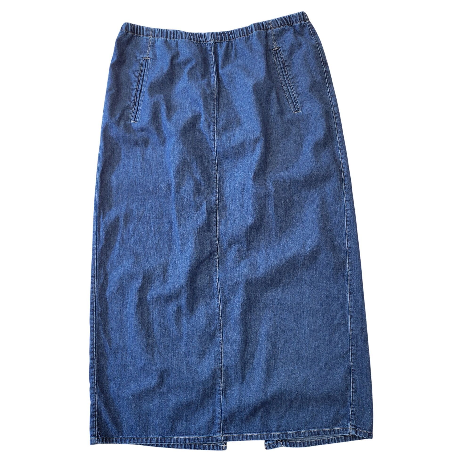 Vintage Liz Claiborne Denim Maxi Skirt Elastic Waist Back Slit Blue Size 33" - 1 Thumbnail