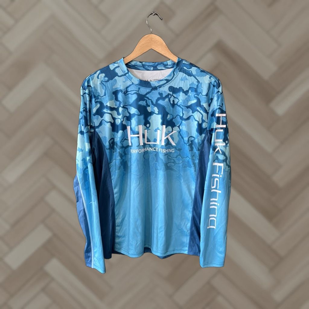 Vintage Huk Mens Blue Camo Long Sleeve Fishing T-shirt Size S Size US S / EU 44-46 / 1 - 1 Thumbnail