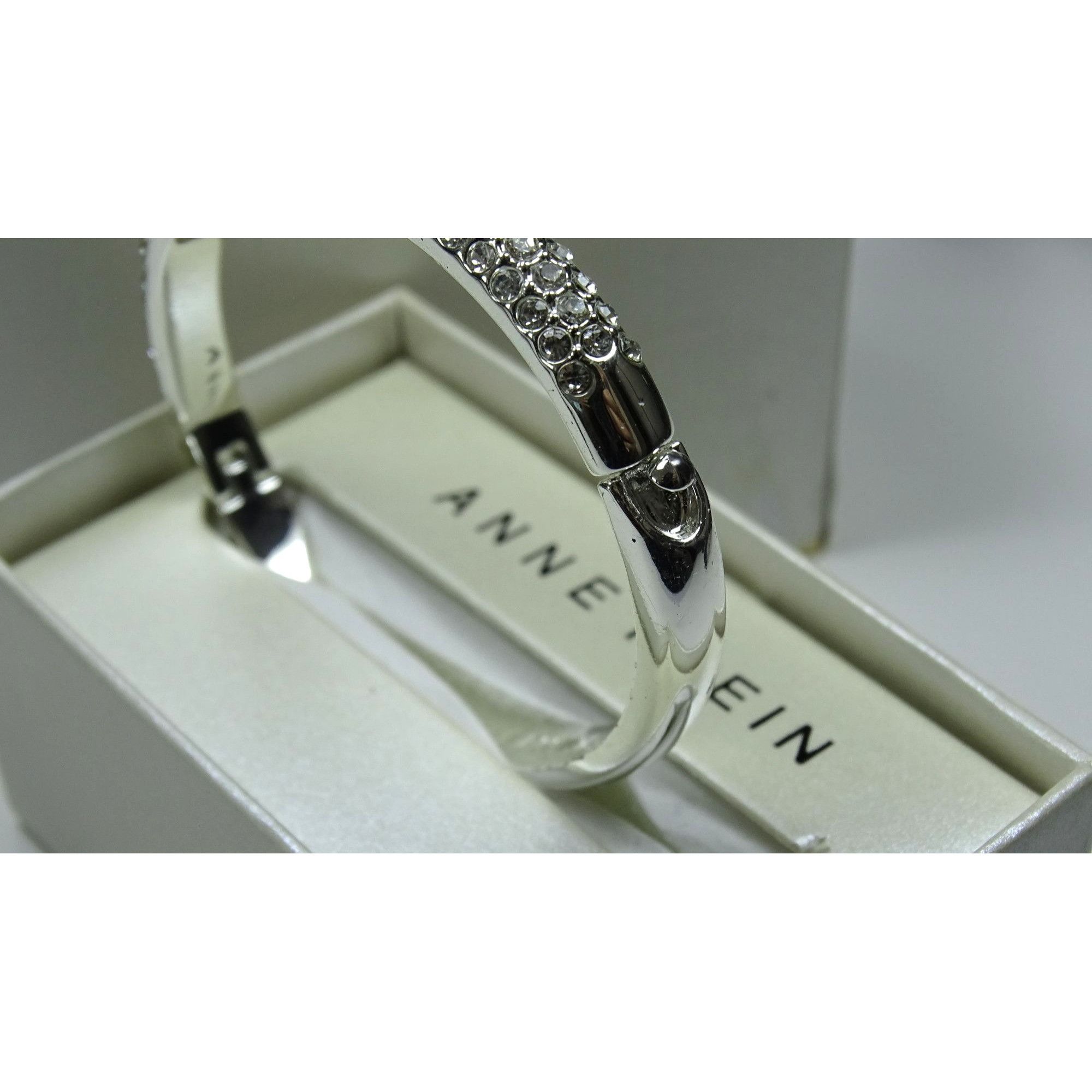 Anne Klein Anne Klein Silver-Tone Crystal Bangle Bracelet With Gift Box Size ONE SIZE - 4 Thumbnail