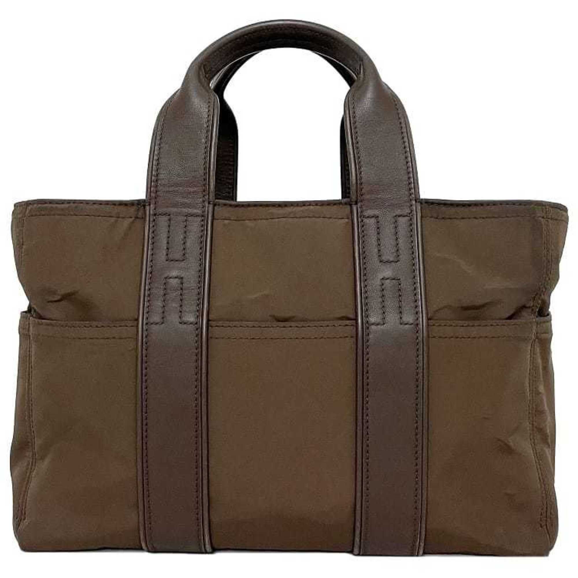 image of Hermes Tote Bag Acapulco Pm Brown Silver Handbag Nylon Leather Women's in Black