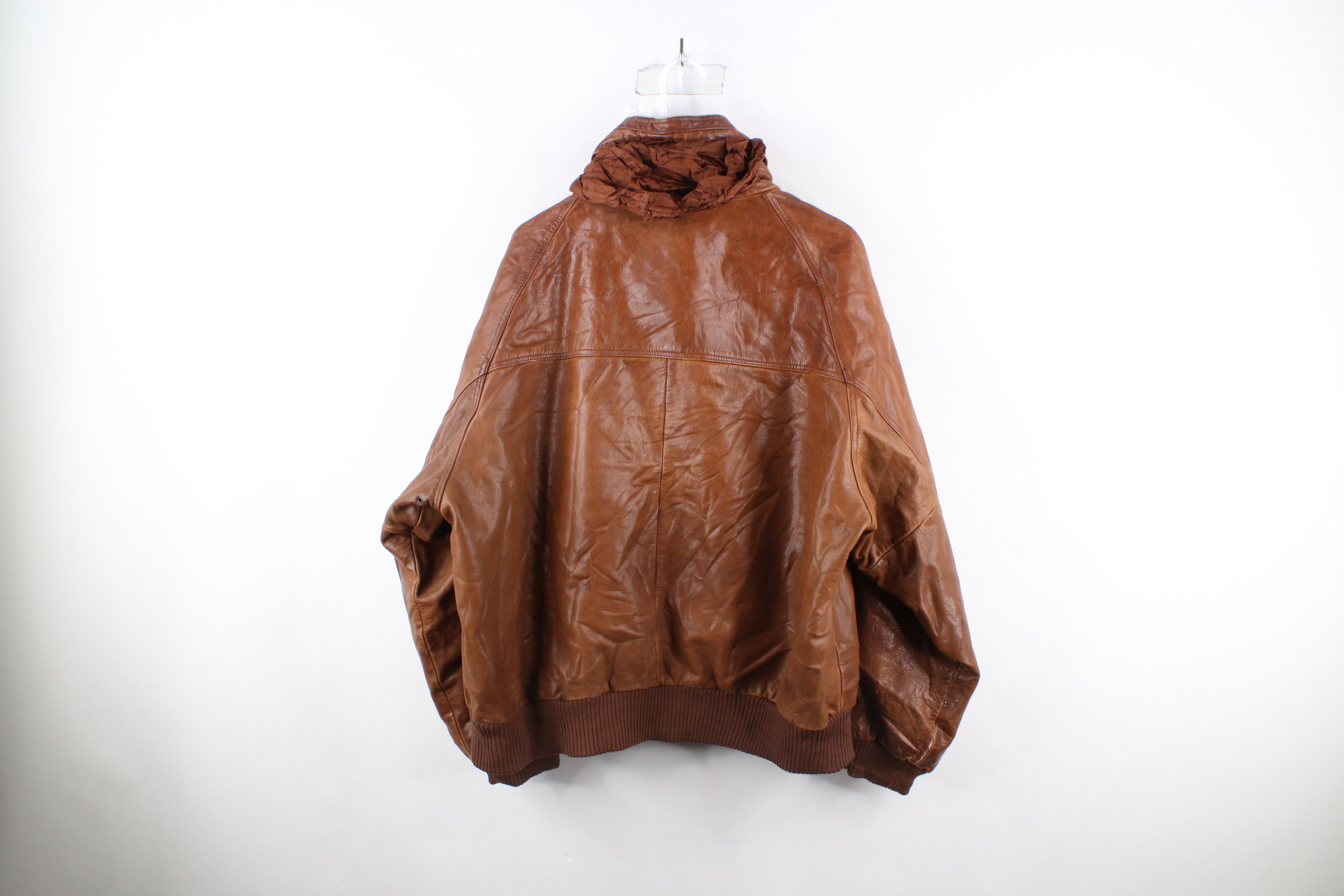 Vintage Vintage 90s Streetwear Hooded Leather Bomber Jacket Brown Size US XL / EU 56 / 4 - 16 Thumbnail