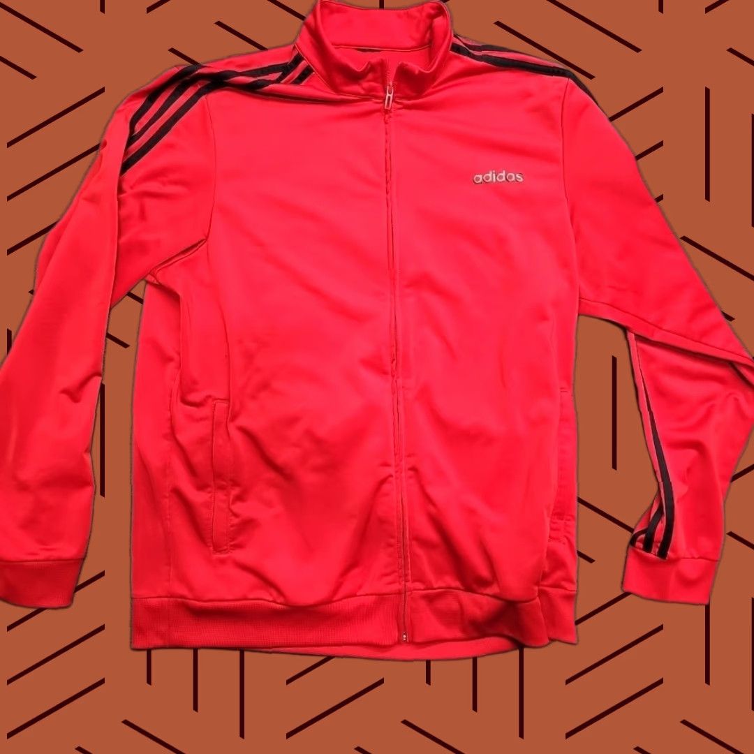 Adidas Adidas Track Jacket Men XL Red 3 Stripe Black Trim Full Zip Running Cover (Regular) Size US XL / EU 56 / 4 - 1 Thumbnail