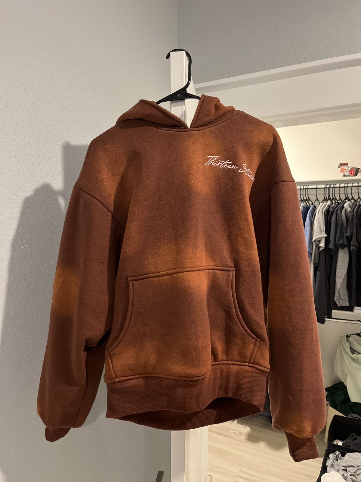 image of Thirteen Studios Brown/pink ‘2 Layer’ Hoodie in Brown Tan, Men's (Size Small)