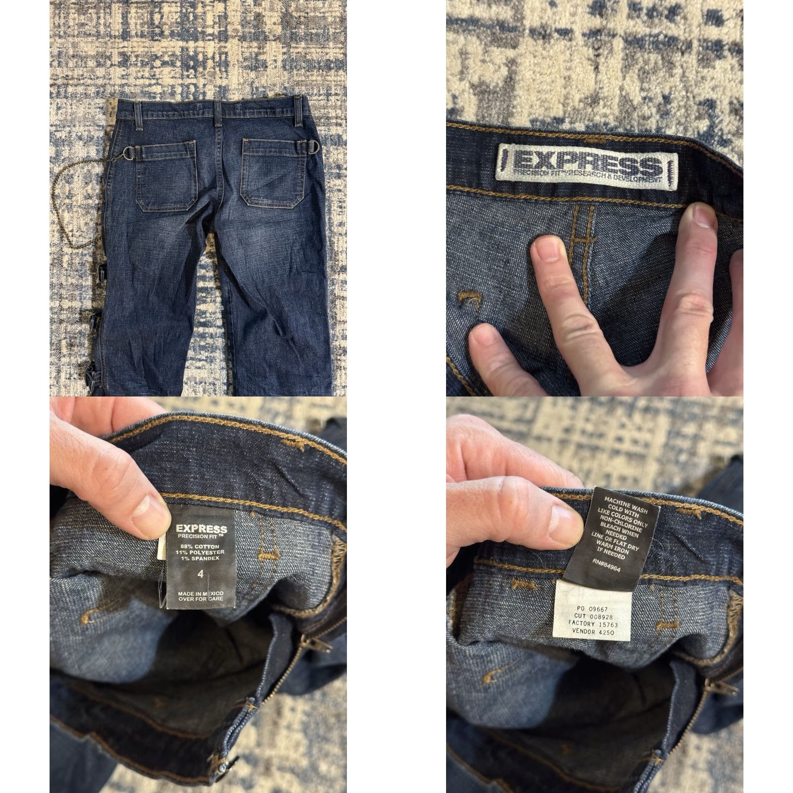 Express VINTAGE Y2K Express Jeans Sz 4 Low Rise Raver Buckle Straps Chain Precision Fit Size 27" / US 4 / IT 40 - 8 Thumbnail