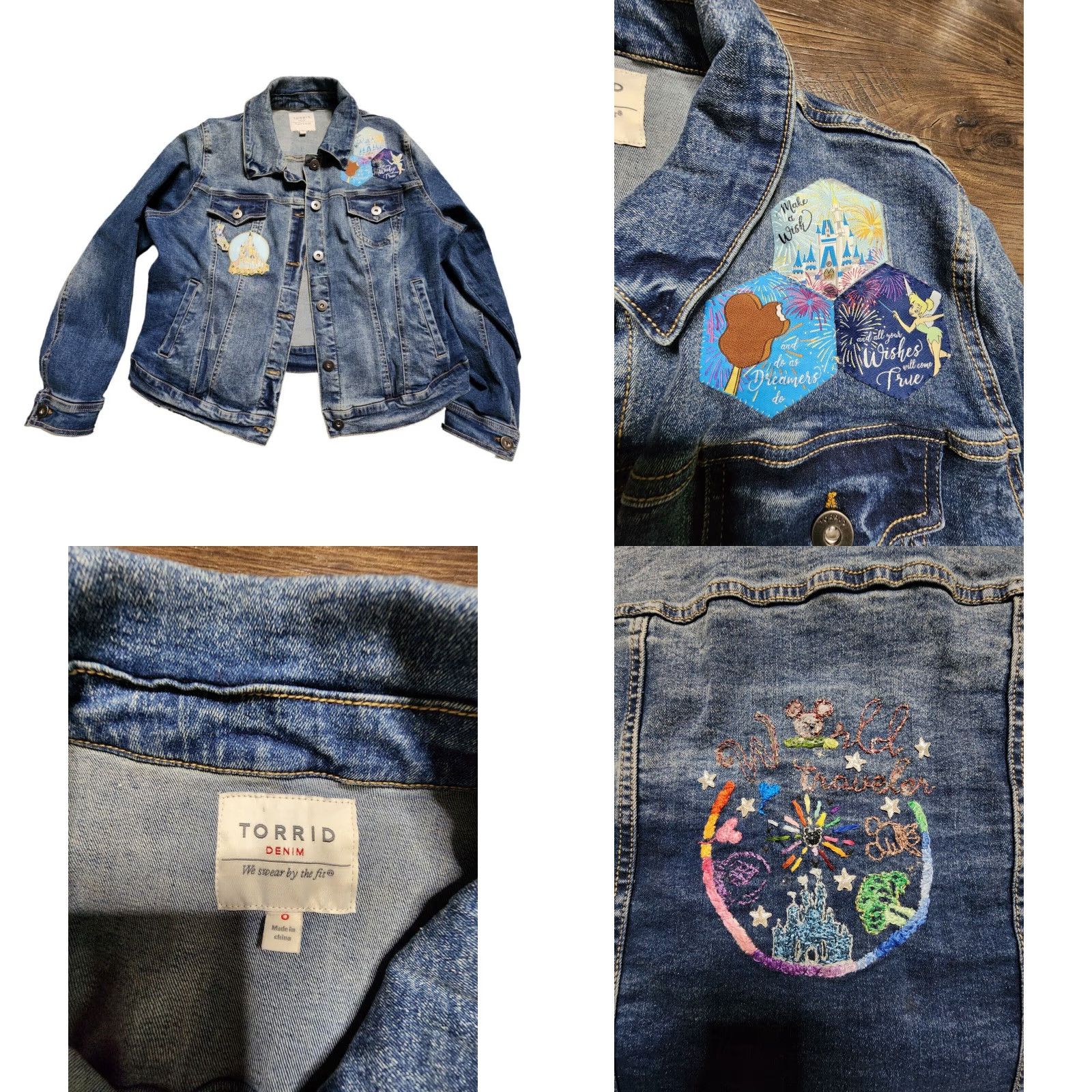 Disney VINTAGE Disney Custom Embroidered Denim Jacket Women's XL Blue Trucker Mickey Mouse Cartoon Theme Size 40" / US 18 - 2 Thumbnail