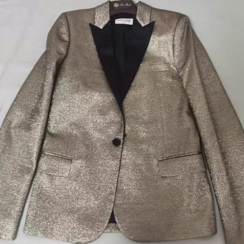 Saint Laurent Paris Saint Laurent Paris Gold Silk blazer Nextarrow-2505 Size XS / US 0-2 / IT 36-38 - 1 Thumbnail