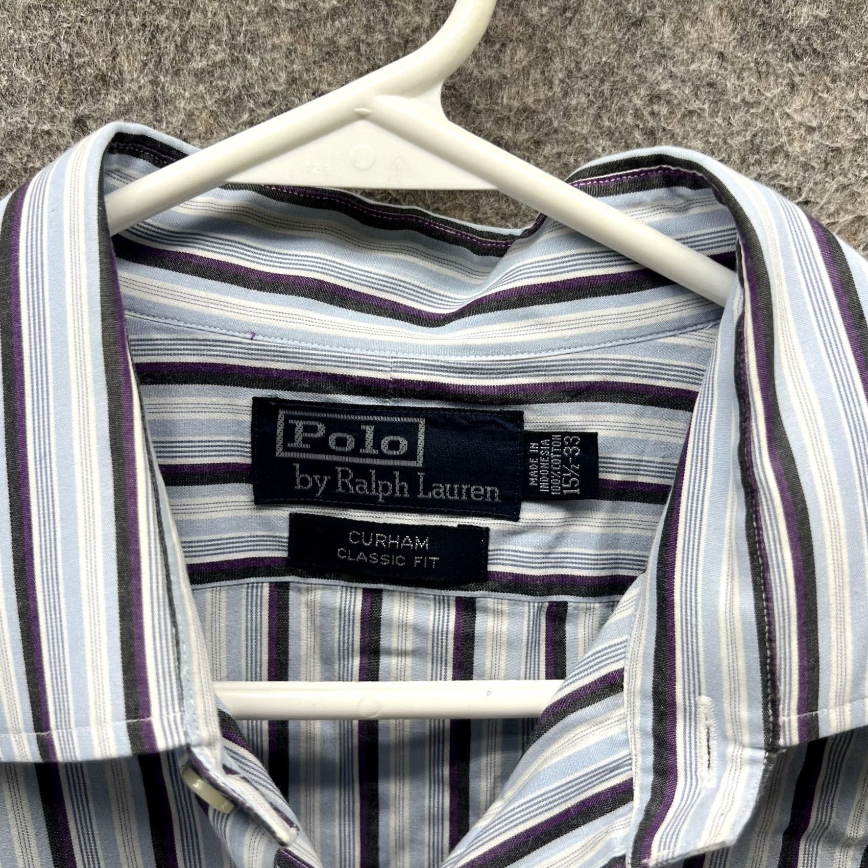 Polo Ralph Lauren VINTAGE Ralph Lauren Shirt Mens 15.5 33 Blue Purple Stripe Curham Classic Oxford Size US L / EU 52-54 / 3 - 3 Thumbnail