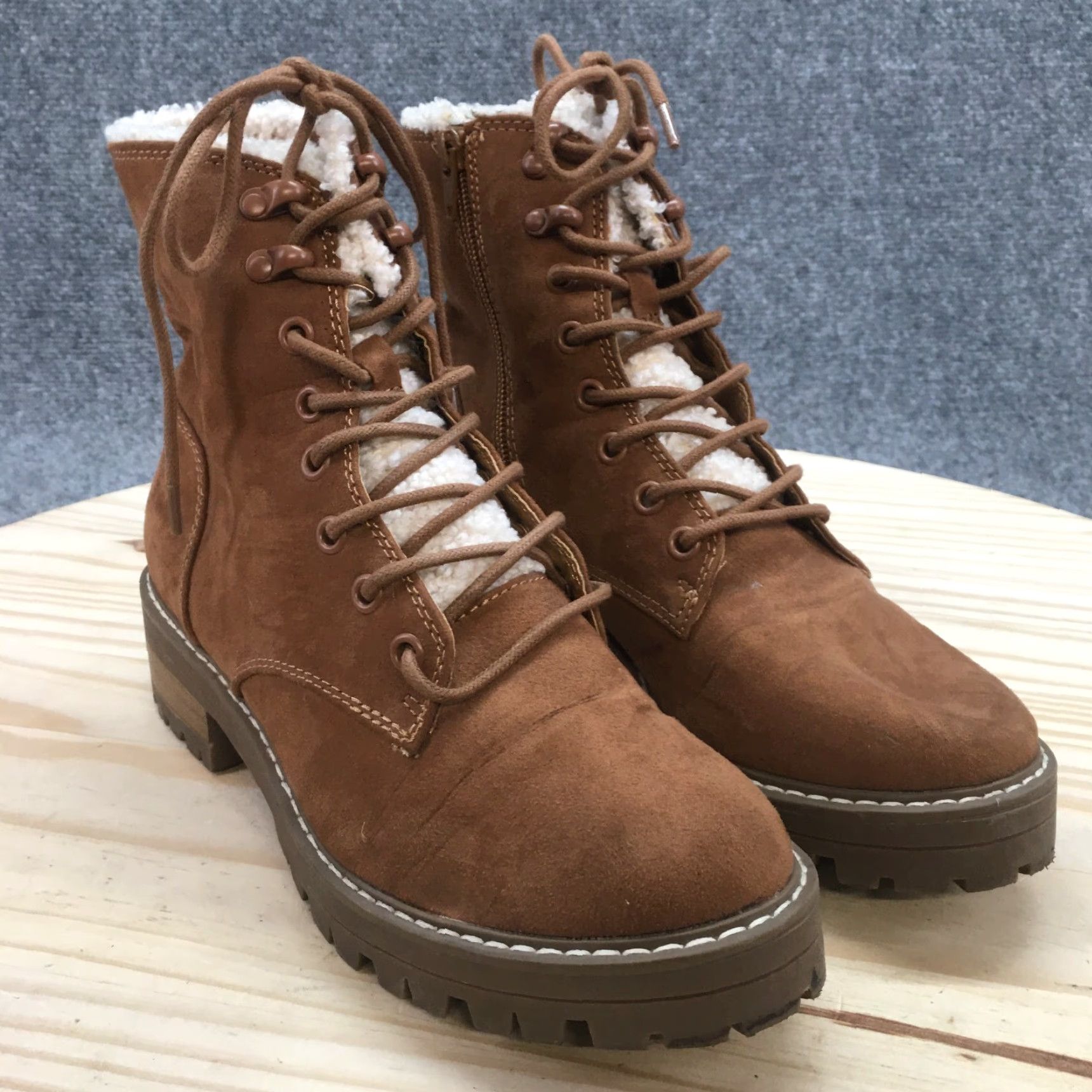 Vintage Universal Thread Ankle Boots Womens 7 Brown Tessie Sherpa Faux Fur Leather Boots Size US 7 / IT 37 - 6 Thumbnail