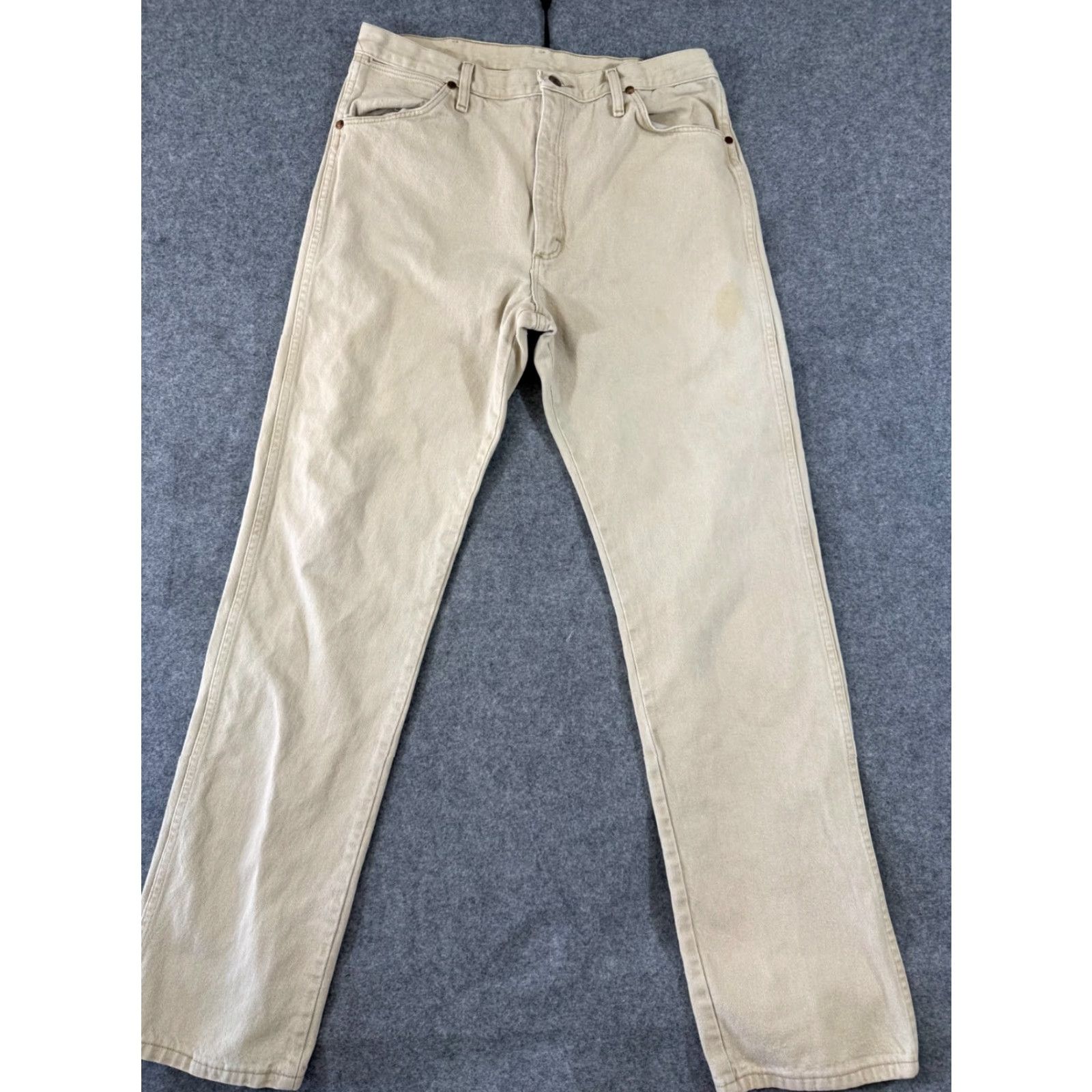 Wrangler Wrangler Jeans Mens 35X36 Beige Straight Leg Western Outdoors Workwear Pockets Cowboy Size US 35 - 3 Thumbnail