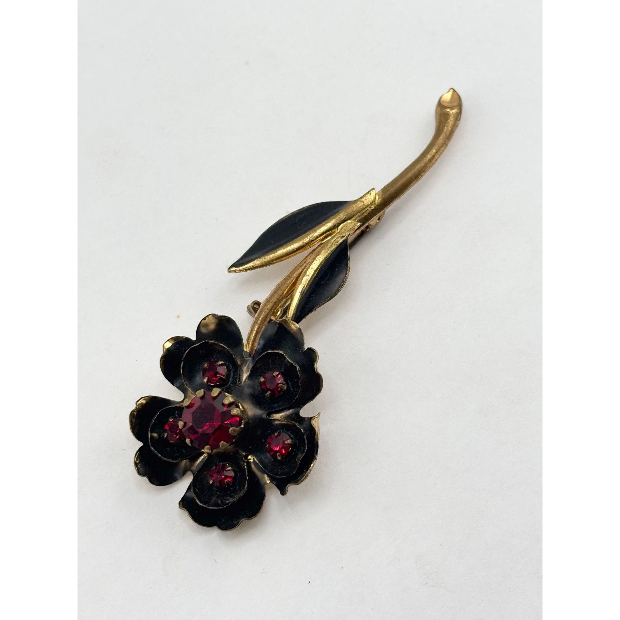 Vintage Vintage signed made in Austria red rhinestone flower brooch Size ONE SIZE - 4 Thumbnail