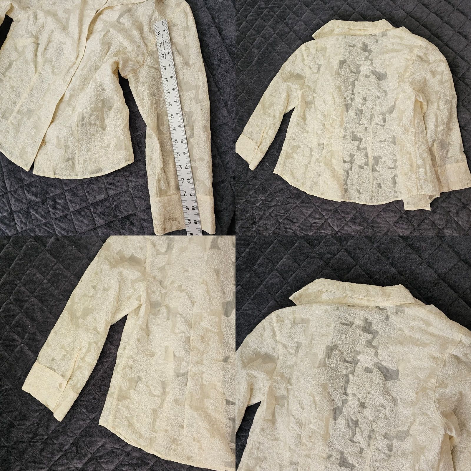 Talbots Talbots Petites Women's 4 Linen 3/4 Sleeve Button Down Shirt Ivory Sheer Blouse Shirt Blouse Size S / US 4 / IT 40 - 9 Thumbnail