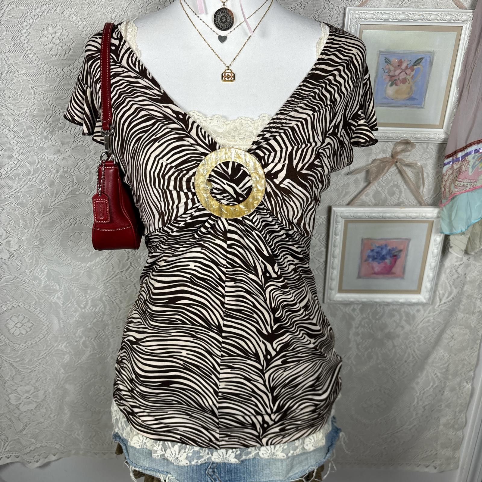 Other y2k striped office siren blouse with ring detail Size M / US 6-8 / IT 42-44 - 5 Thumbnail