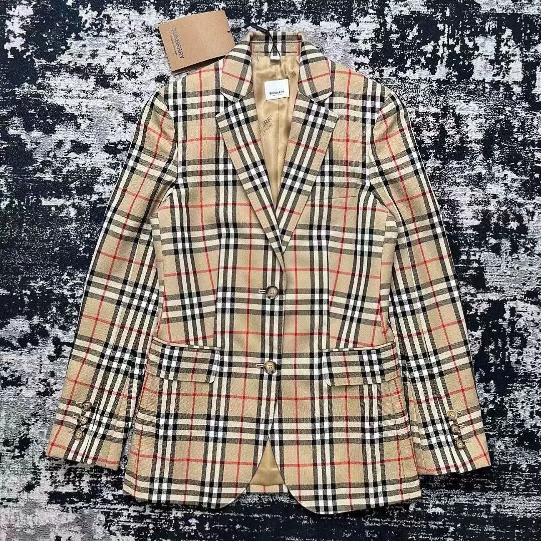 burberry khaki checked wool blazer