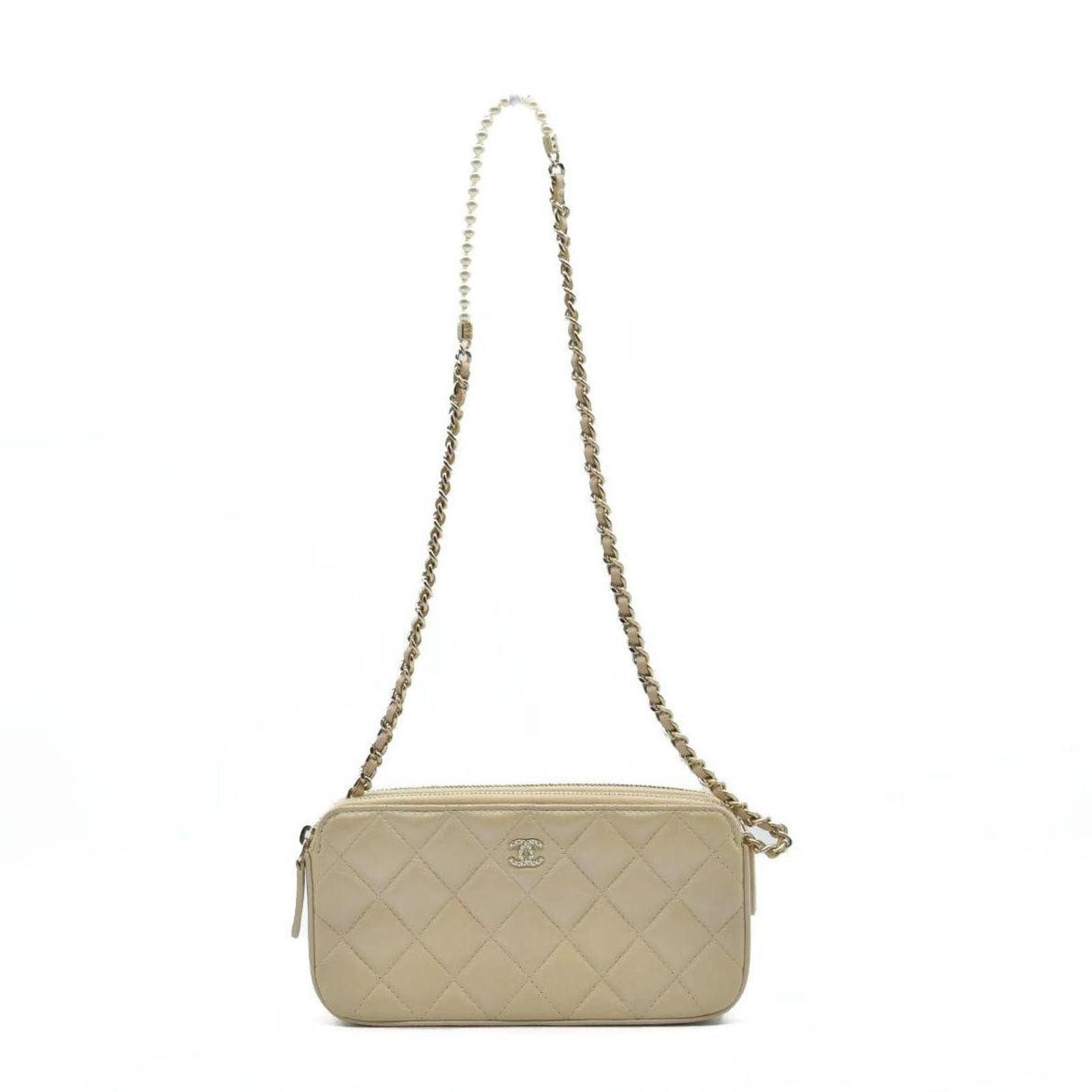 Chanel Chanel Canvas Small Rectangular Leather Chain Clutch Beige Size ONE SIZE - 1 Thumbnail