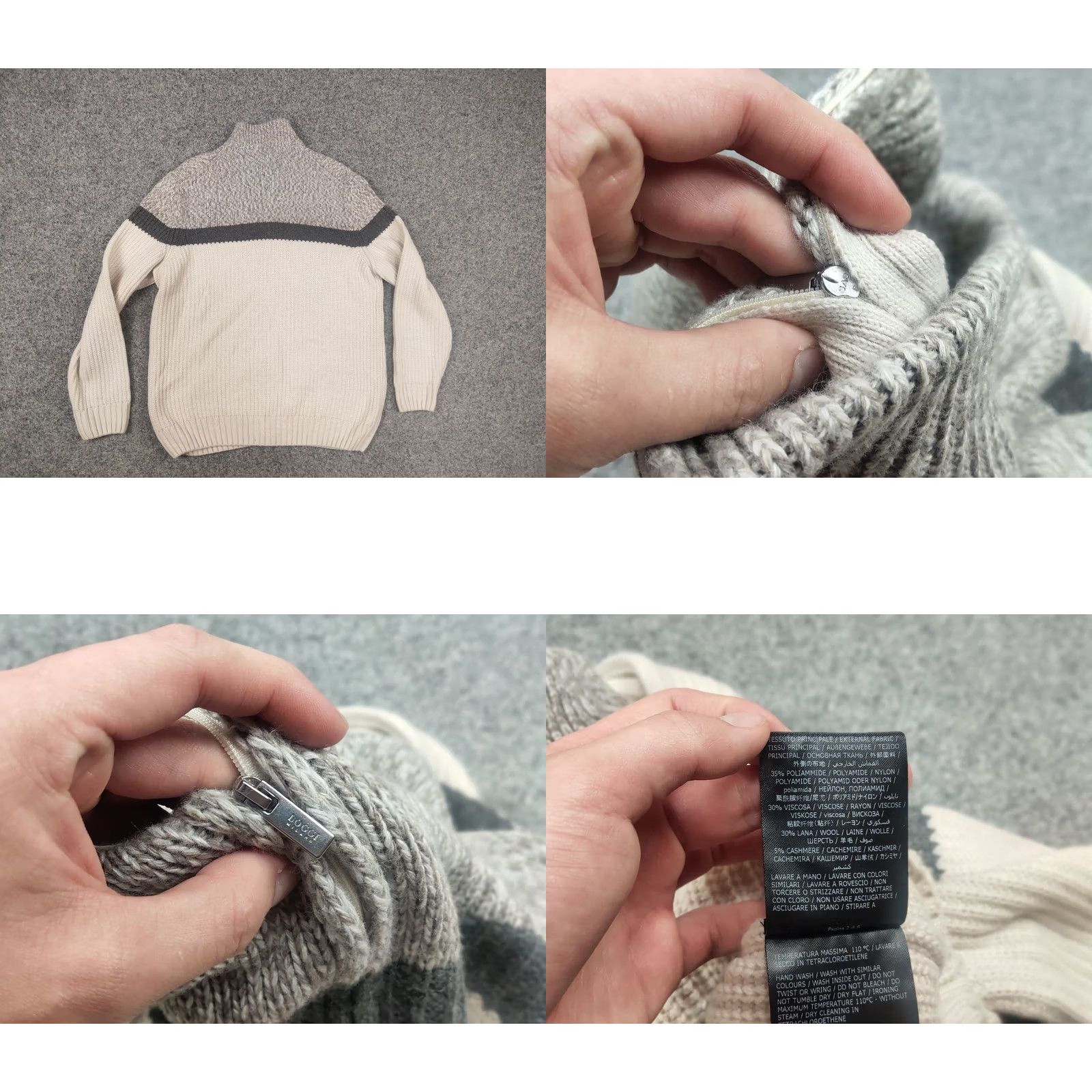 Vintage Boggi Milano Italy cashmere blend Full Zip Knit Beige Jumper Size US L / EU 52-54 / 3 - 9 Thumbnail
